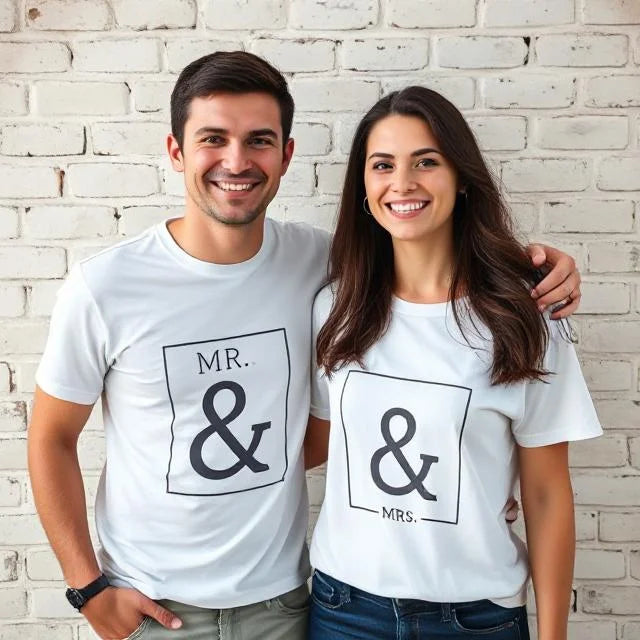 Name date & initials Personalized couple T-Shirts