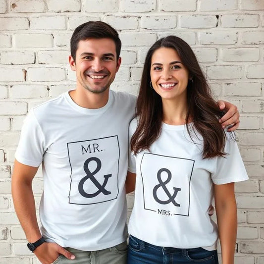 Name date & initials Personalized couple T-Shirts