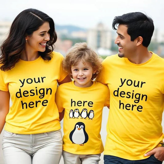 Family (3) Customized Half Sleeve T-Shirt For kids, Man,Women