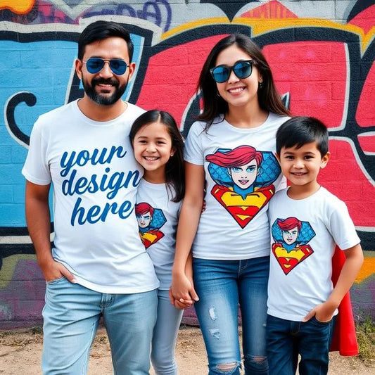 Family (4) Customized Half Sleeve T-Shirt For kids, Man,Women